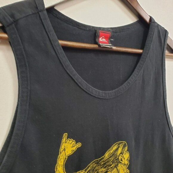 Vintage Quiksilver Mens Y2K Graphic Tank Top Size L Black Beach Surf Monkey - Picture 2 of 10